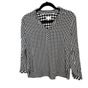 J. Jill Buffalo Plaid Black White Blouse Small